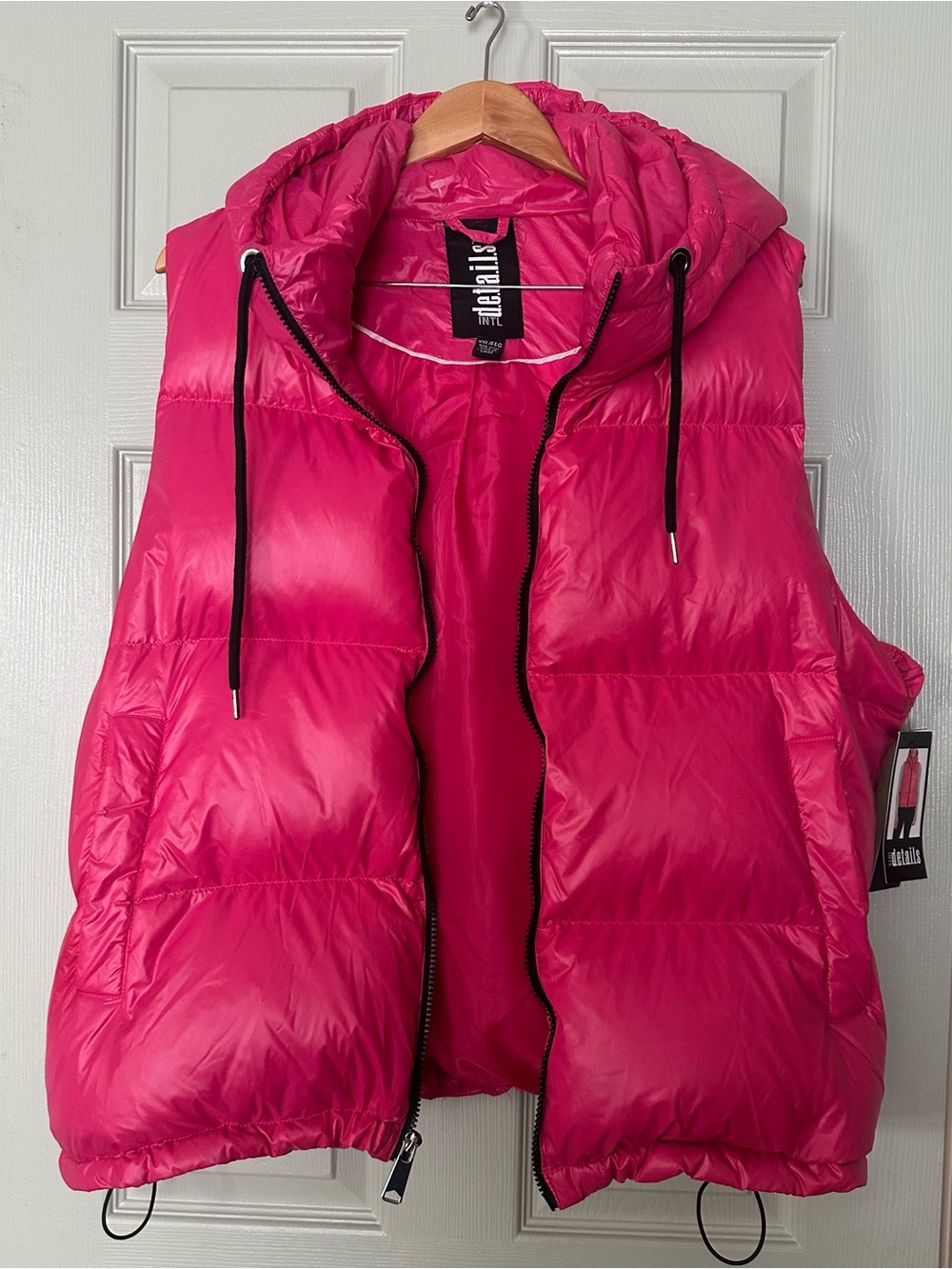 Shiny Hot Pink Puffer Vest with Hood